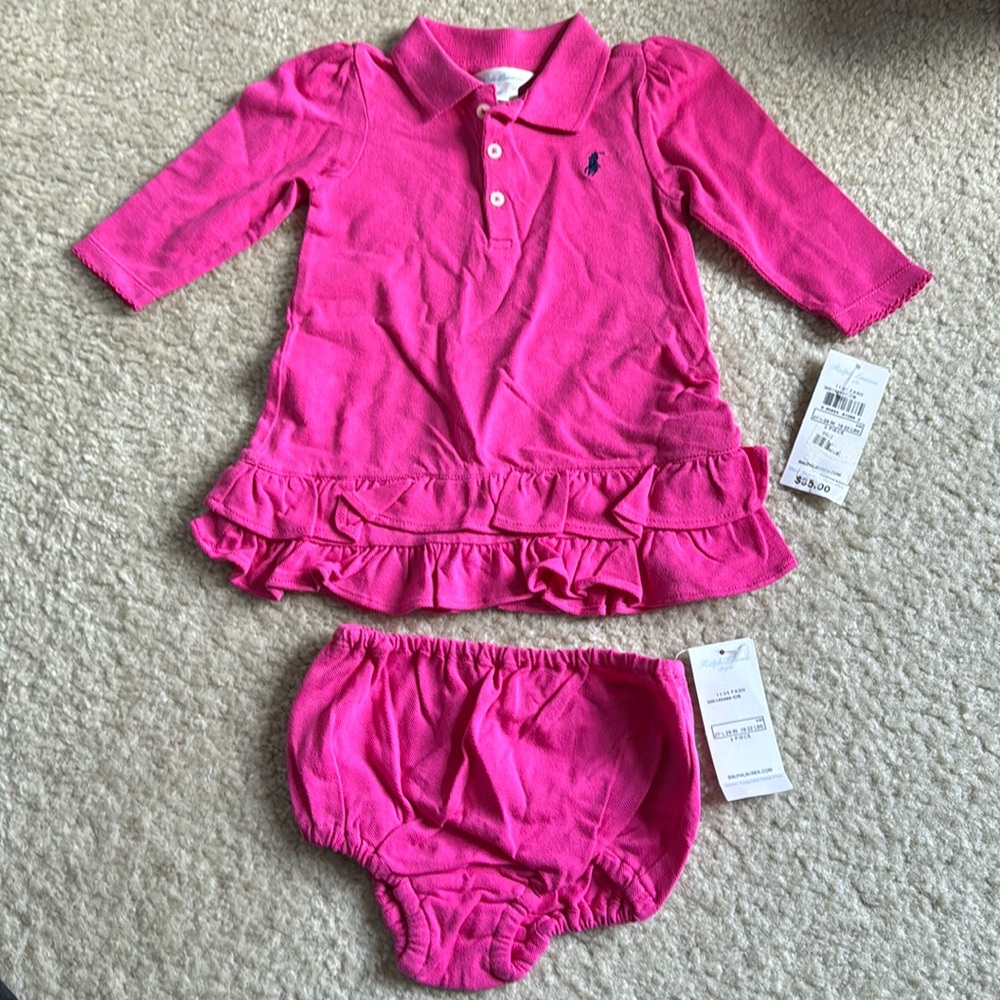 Ralph Lauren pink ruffle matching dress set NWT 6 months